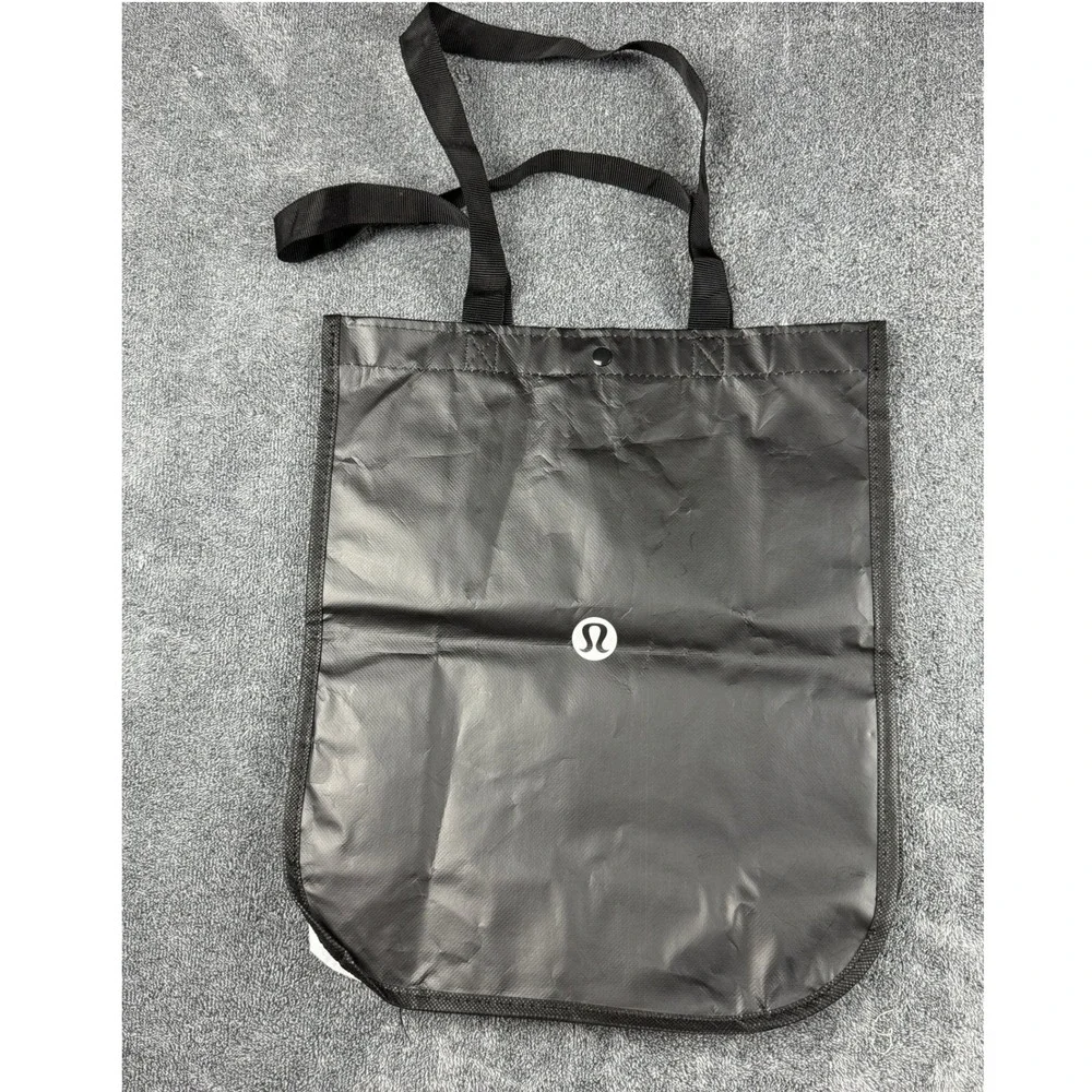 Lululemon Reusable Tote Bag Black White Logo‎ Large Shopping Gym Shopper Snap